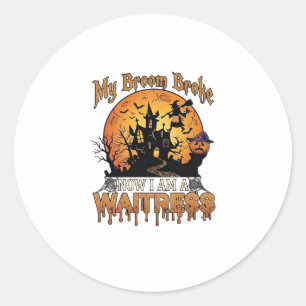 Besen Brach Kellnerin Halloween Hexe Spukhaus Runder Aufkleber