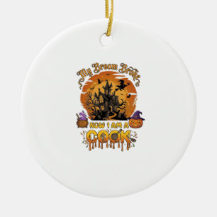 Besen Brach Koch Halloween Spukhaus Kessel  Keramik Ornament