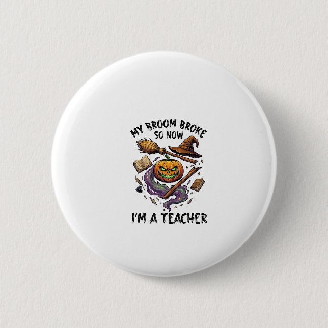 Besen Brach Lehrer Halloween Kürbis Hexenhut Bo Button (Vorderseite)
