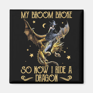 Besen Brach Reite Einen Drachen Lustige Hexe Hallo Magnet