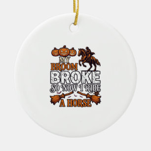 Besen Brach Reiten Pferd Kürbis Cowboy Fledermäuse Keramik Ornament