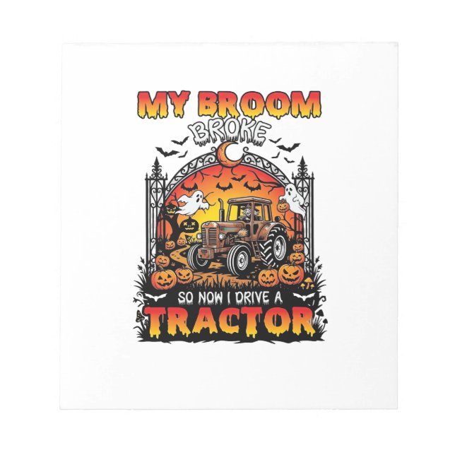 Besen brach Traktor Halloween Hexe Geister_1 Notizblock (Vorderseite)