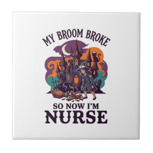 Besen Brachte Krankenschwester Halloween Hexe Spuk Fliese