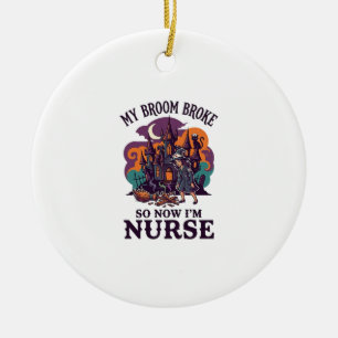 Besen Brachte Krankenschwester Halloween Hexe Spuk Keramik Ornament