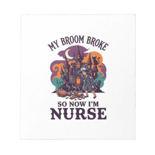 Besen Brachte Krankenschwester Halloween Hexe Spuk Notizblock