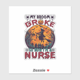 Besen Brachte Krankenschwester Halloween Hexe Voll Aufkleber