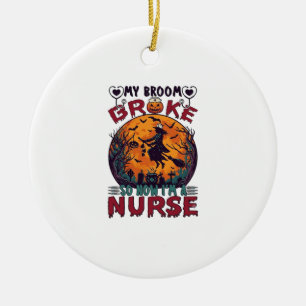 Besen Brachte Krankenschwester Halloween Hexe Voll Keramik Ornament