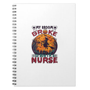 Besen Brachte Krankenschwester Halloween Hexe Voll Notizblock