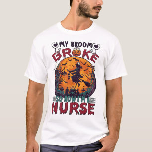 Besen Brachte Krankenschwester Halloween Hexe Voll T-Shirt