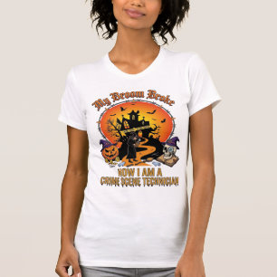 Besen Gebrochen Tatorttechnikerin Halloween Hexe T-Shirt