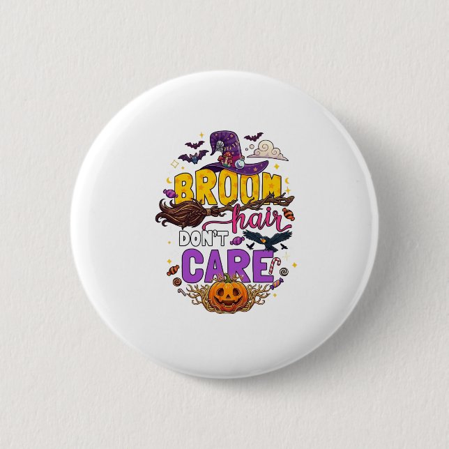 Besen Haar Egal Halloween Hexenhut Kürbis C Button (Vorderseite)