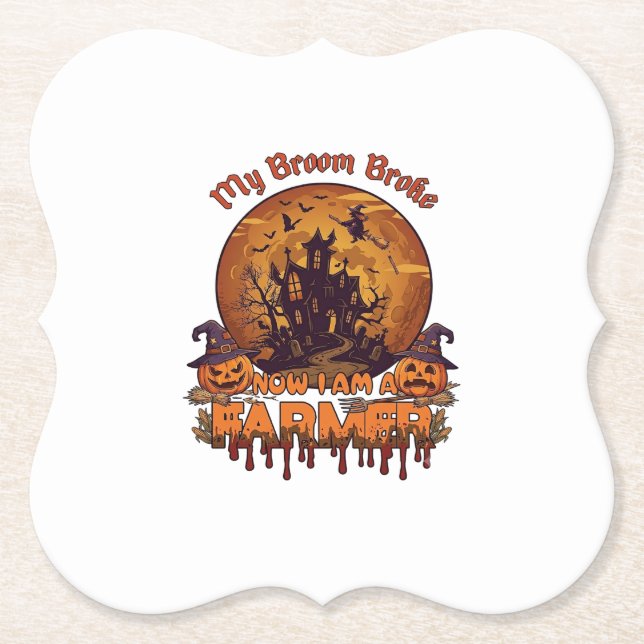 Besen kaputter Bauer Halloween Hexe Spukhaus P Untersetzer (Vorderseite)