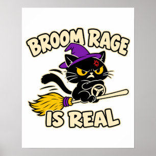 Besen-Wut ist echt lustige schwarze Katze Hallowee Poster