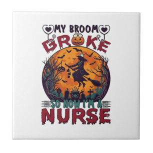 Besen zerbrach Krankenschwester Halloween Hexe Vol Fliese