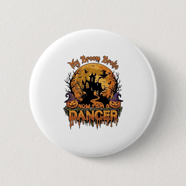 Besen zerbrochener Tänzer Halloween Spukhaus Kürbi Button (Vorderseite)