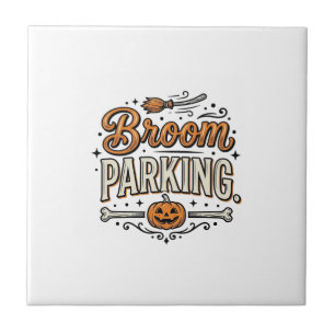 Besenparkplatz Halloween Vintage Hexenvektor-Desig Fliese