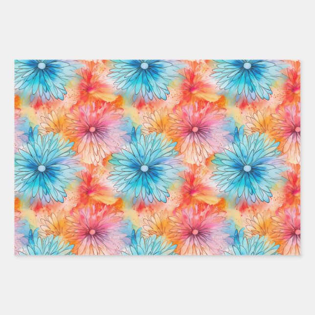 Besetzt florale Gefärbte Krawatte Muster Set 4 Geschenkpapier Set (Vorderseite)