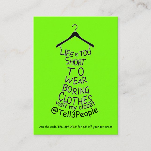 Besichtigen Sie das Einkaufen von Kleidungsstücken Visitenkarte (Vorderseite)