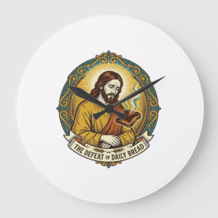 Besiegter Jesus raucht verbrannte Toast Frühstück  Große Wanduhr