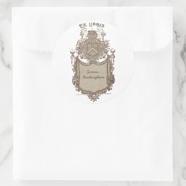 Besitz-Exlibris-Wappen Runder Aufkleber (Tasche)