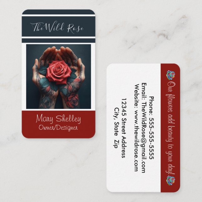 Besitzer der farbenfrohen Blumenläden-Rose Visitenkarte (Vorne/Hinten)