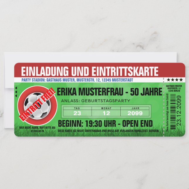 Besondere Einladungskarte Ticket Fußball Einladung (Vorderseite)