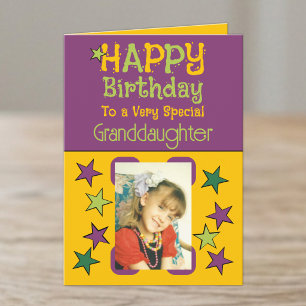 Besondere Enkelin Foto gelb lila Geburtstag Karte
