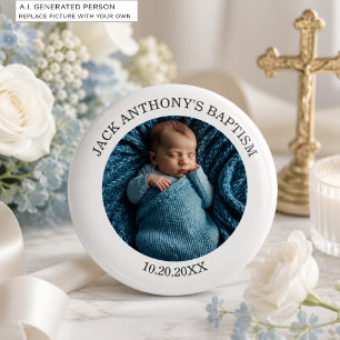 Besondere Foto-Jungen-Taufe-Begünstigung Button