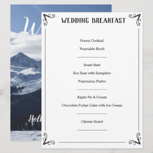 Besondere Hochzeitsmenü-Beschreibung. Menükarte