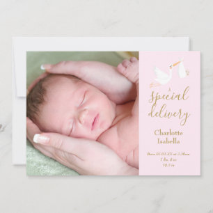 Besondere Lieferung Storch Baby Mädchen Foto Rosa Ankündigung