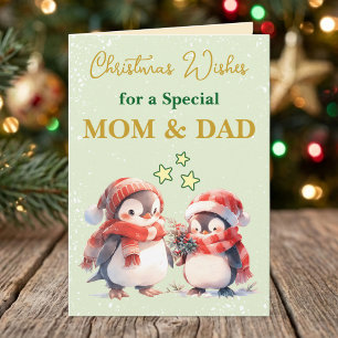 Besondere Mama- und Papa-Pinguine grünes Weihnacht Feiertagskarte