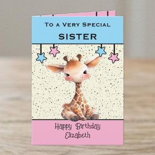 Besondere Schwester Giraffen-Kinder blaue Geburtst Karte