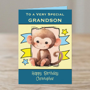 Besonderer Enkel Affe Kinder blau Geburtstag Karte