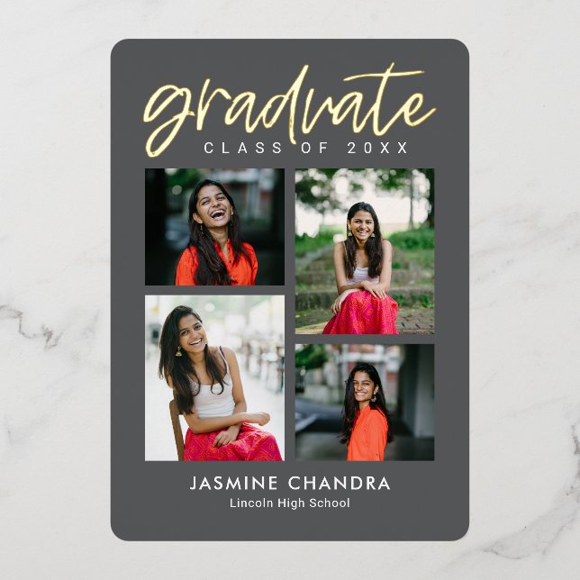 Besonders Coole Foil Abschluss bearbeitbare Farbfo Folieneinladung (Vorderseite)