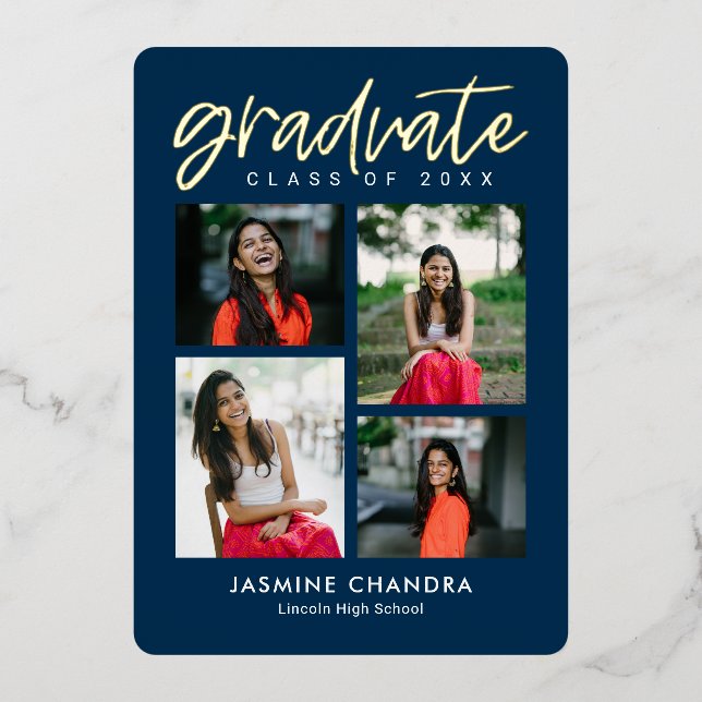 Besonders Coole Foil Abschluss bearbeitbare Farbfo Folieneinladung (Vorderseite)