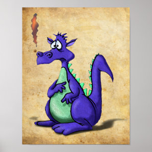 Besorgnis erregender Lila Dragon-Cartoon Poster