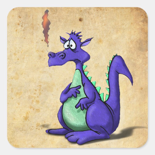 Besorgnis erregender Lila Dragon-Cartoon Quadratischer Aufkleber (Vorderseite)