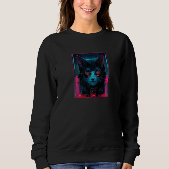 Bespectacled Cyberpunk Cat Techno Glasses   Sweatshirt (Vorderseite)