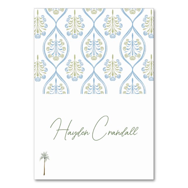 Bespoke Blue and Green Wedding Palm Tree Tischnummer (Vorderseite)