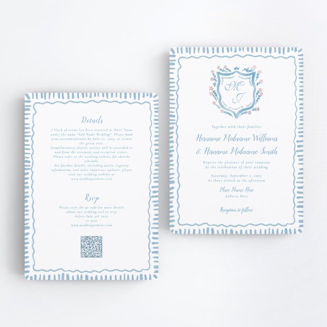 Bespoke Blue Wappen QR UAWG All-in-One Hochzeit Einladung (Von Creator hochgeladen)