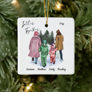 Besser gemeinsam Familie Winter-Aquarell und Namen Keramikornament