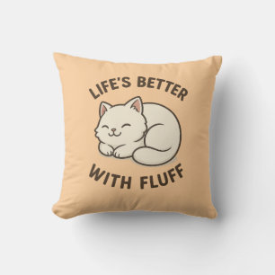 Besser mit Fluff - Niedlich flauschige weiße Katze Kissen
