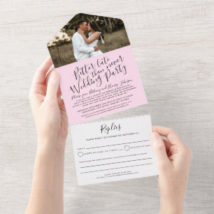 Besser spät Hochzeitsfeier UAWG Schwarz Rosa All In One Einladung