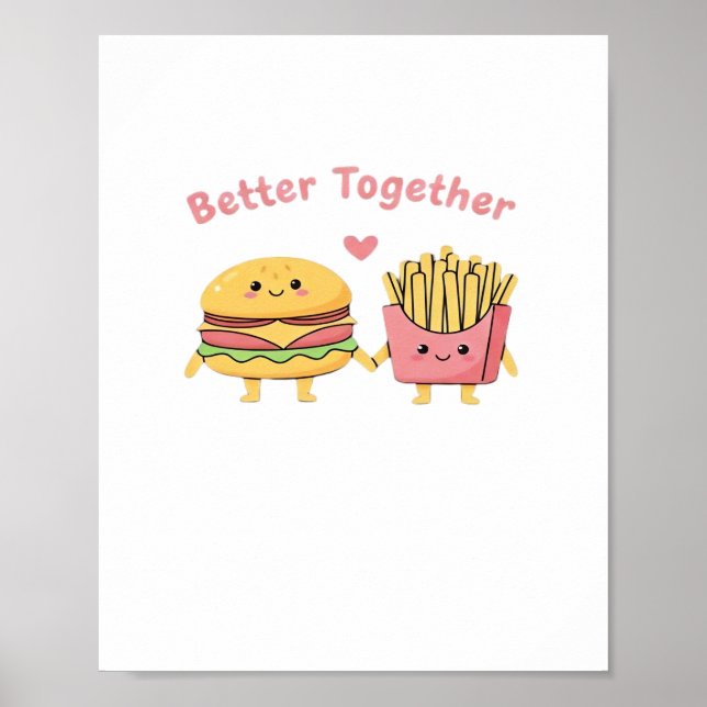 Besser Zusammen Valentinstag Süßer Kawaii-Burger P Poster (Vorne)
