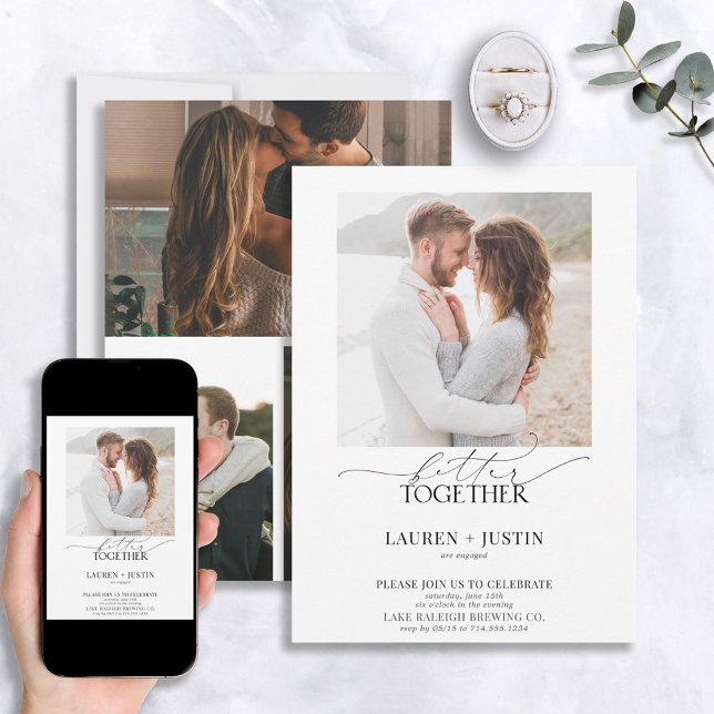 Bessere Zusammenarbeit Moderne 4-Foto-Engagement-P Einladung (Von Creator hochgeladen)