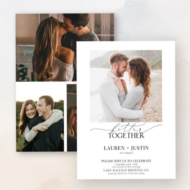 Bessere Zusammenarbeit Moderne 4-Foto-Engagement-P Einladung (Celebrate your engagement with this elegant invitation that perfectly captures your love story.)