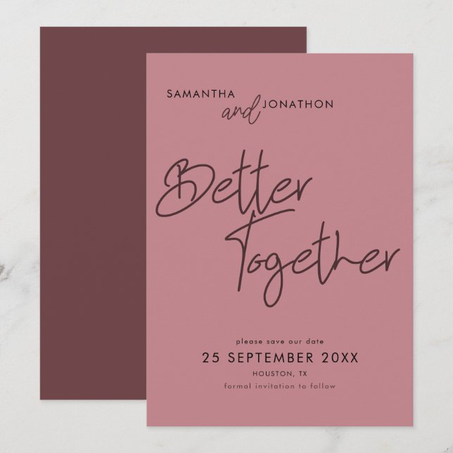 Bessere Zusammenführung von Script-Dusty-Rose Save The Date (Vorne/Hinten)