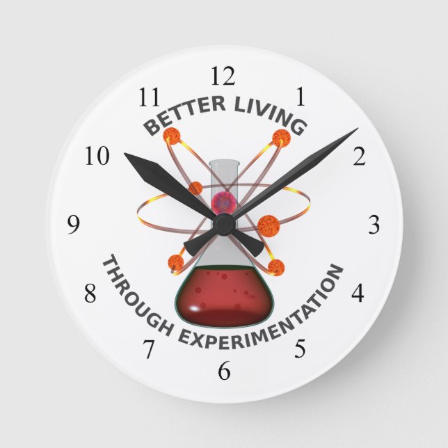 Besseres Leben durch Experimente Runde Wanduhr (Vorderseite)