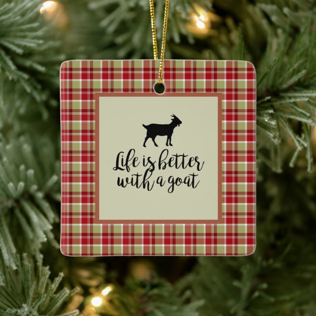 Besseres Leben mit Ziege Kariert Keramikornament (Baum)