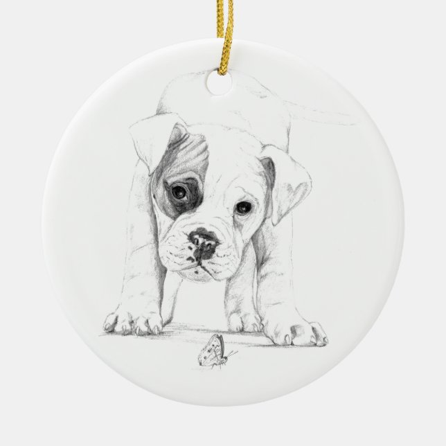 Bessern Sie einen Boxer-Welpen aus, der Kunst Keramikornament (Vorne)